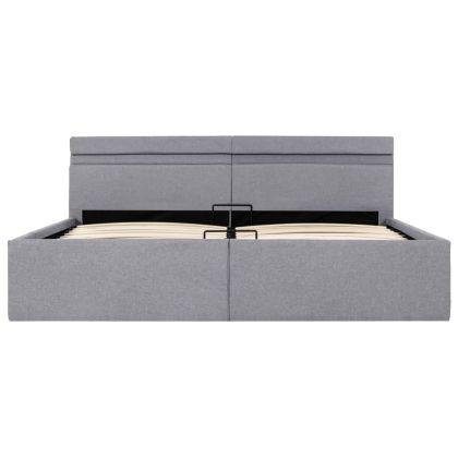 Легло с повдигащ механизъм и LED светлосиво текстил 160x200 см