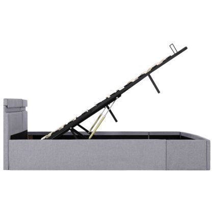 Легло с повдигащ механизъм и LED светлосиво текстил 160x200 см