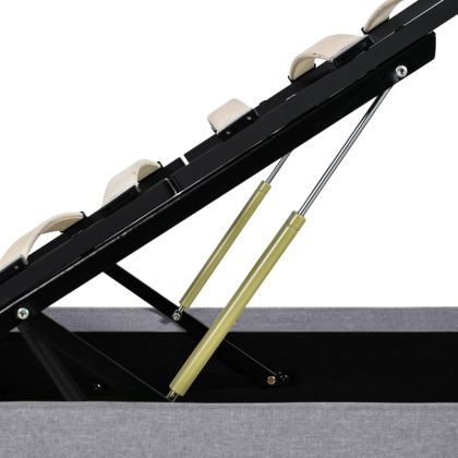 Легло с повдигащ механизъм и LED светлосиво текстил 160x200 см