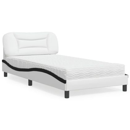 Легло с матрак, бяло-черно, 100x200 см, изкуствена кожа