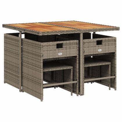 Градински трапезен комплект 9 части с възглавници сив полиратан