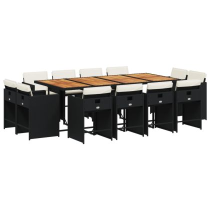 Външен трапезен комплект 13 части с възглавници черен полиратан