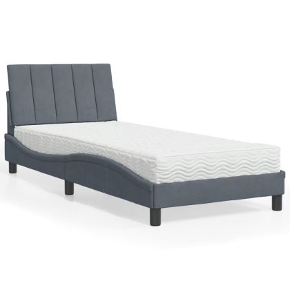 Легло с матрак, тъмносиво, 90x190 см, кадифе
