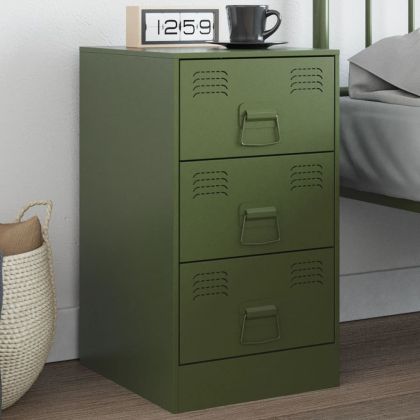 Нощно шкафче, маслиненозелено, 34,5x39x62 см, стомана