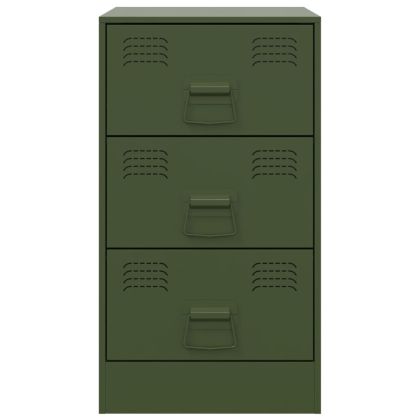 Нощно шкафче, маслиненозелено, 34,5x39x62 см, стомана