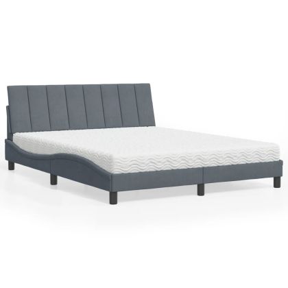 Легло с матрак, тъмносиво, 160x200 см, кадифе