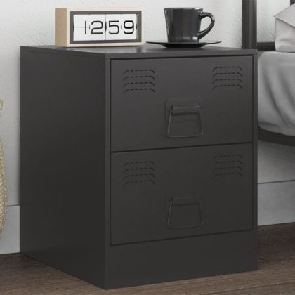Нощно шкафче, черно, 34,5x39x44 см, стомана