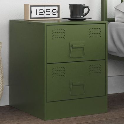 Нощно шкафче, зелено, 34,5x39x44 см, стомана