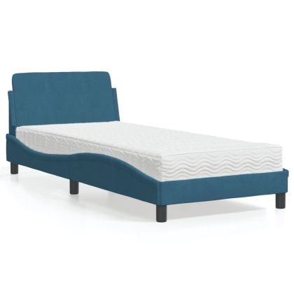Легло с матрак, синьо, 90x200 см, кадифе