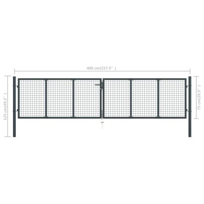 Градинска мрежеста порта, поцинкована стомана, 400x75 см, сива