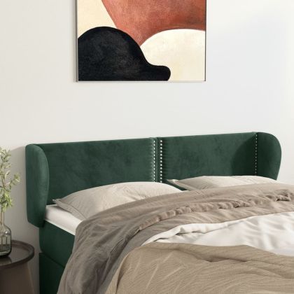 Горна табла за легло с уши, тъмнозелена, 147x23x78/88см, кадифе