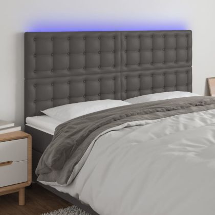 LED горна табла за легло, сива, 160x5x118/128см изкуствена кожа