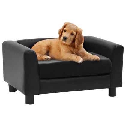 Кучешки диван, черен, 60x43x30 см, плюш и изкуствена кожа