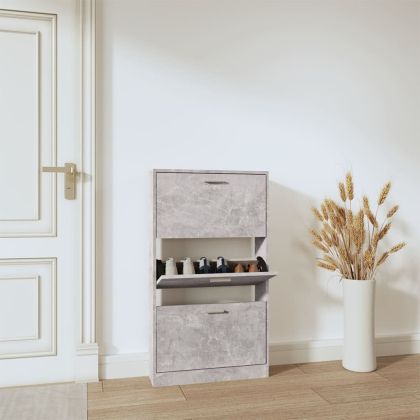 Шкаф за обувки, бетонно сив, 59x17x108 см, инженерно дърво