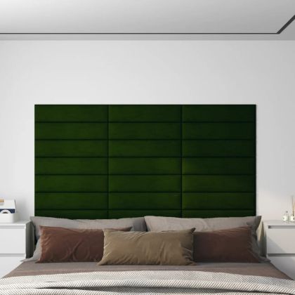 Стенни панели, 12 бр, тъмнозелени, 60x15 см, плат, 1,08 м²