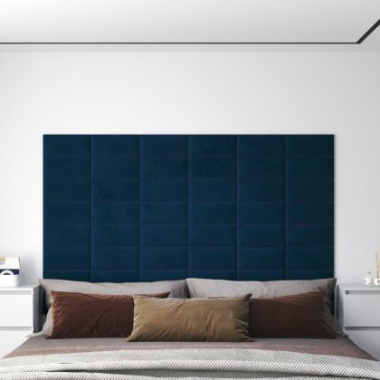 Стенни панели, 12 бр, сини, 30x15 см, кадифе, 0,54 м²