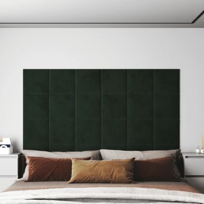 Стенни панели, 12 бр, тъмнозелени, 30x30 см, кадифе, 1,08 м²