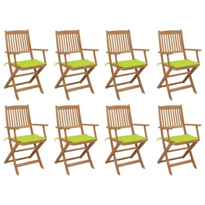 Сгъваеми градински столове с възглавници 8 бр акация масив