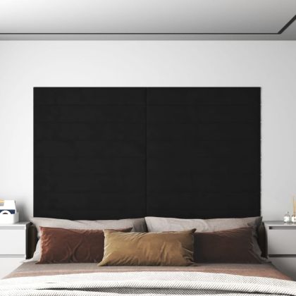 Стенни панели, 12 бр, черни, 90x15 см, кадифе, 1,62 м²