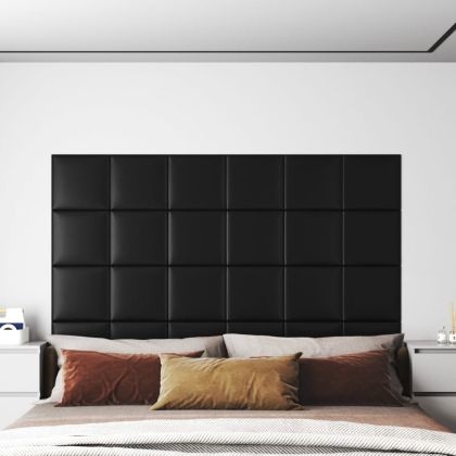 Стенни панели, 12 бр, черни, 30x30 см, изкуствена кожа, 1,08 м²