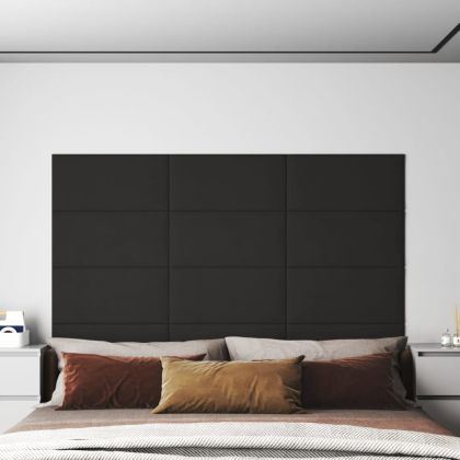 Стенни панели, 12 бр, черни, 60x30 см, кадифе, 2,16 м²