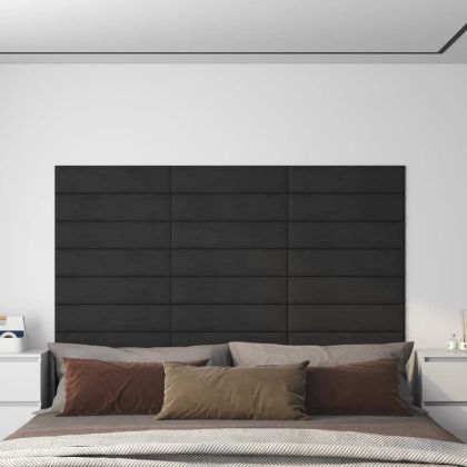 Стенни панели, 12 бр, черни, 60x15 см, плат, 1,08 м²