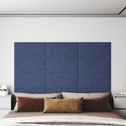 Стенни панели, 12 бр, сини, 60x30 см, плат, 2,16 м²