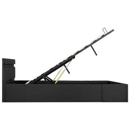 Легло с повдигащ механизъм и LED тъмносиво текстил 140x200 см