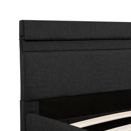 Легло с повдигащ механизъм и LED тъмносиво текстил 140x200 см