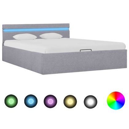 Легло с повдигащ механизъм и LED светлосиво текстил 120x200 см