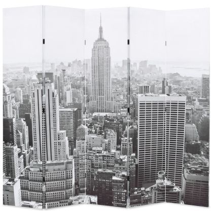 Сгъваем параван за стая, 200x170 см, дневен Ню Йорк, черно-бял