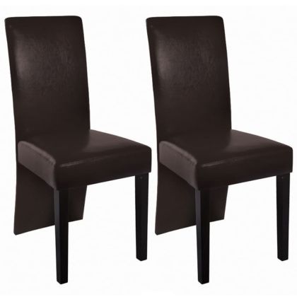 Трапезни столове, 2 бр, тъмнокафяви, изкуствена кожа