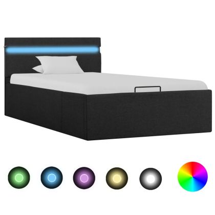 Легло с повдигащ механизъм и LED тъмносиво текстил 100x200 см