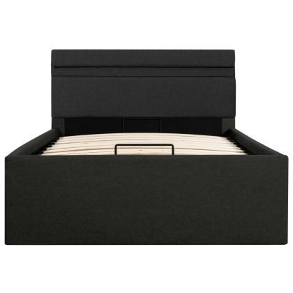 Легло с повдигащ механизъм и LED тъмносиво текстил 100x200 см