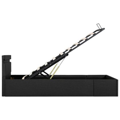 Легло с повдигащ механизъм и LED тъмносиво текстил 100x200 см