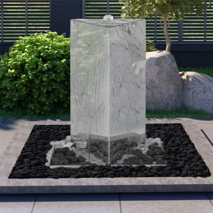 Градински фонтан с помпа, неръждаема стомана, 76 см, триъгълен