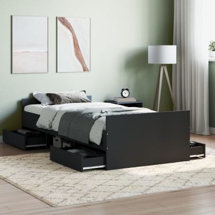 Рамка за легло с горна и долна табла, черна, 100x200 см