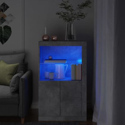 Страничен шкаф с LED осветление, бетонно сив, инженерно дърво
