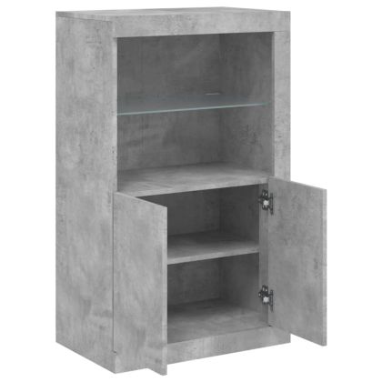 Страничен шкаф с LED осветление, бетонно сив, инженерно дърво