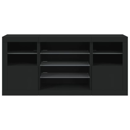 Сайдборд с LED светлини, черен, 142,5x37x67 см