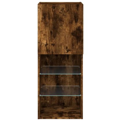 ТВ шкаф с LED осветление, опушен дъб, 40,5x30x102 см