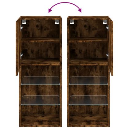 ТВ шкаф с LED осветление, опушен дъб, 40,5x30x102 см