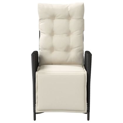 Накланящи градински столове с подложка 2 бр, черен, полиратан