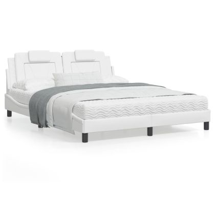 Рамка за легло с табла, бяла, 160x200 см, изкуствена кожа
