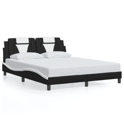 Рамка за легло с LED осветление черно-бяла 160x200 cм еко кожа