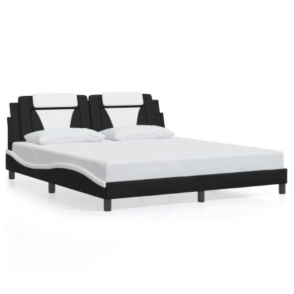 Рамка за легло с LED осветление черно-бяла 180x200 см еко кожа