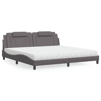 Легло с матрак, сиво, 200x200 см, изкуствена кожа