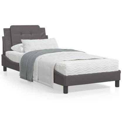 Легло с матрак, сиво, 90x200 см, изкуствена кожа