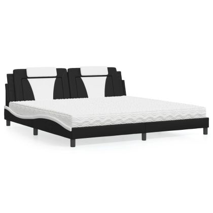 Легло с матрак, черно и бяло, 200x200 см, изкуствена кожа