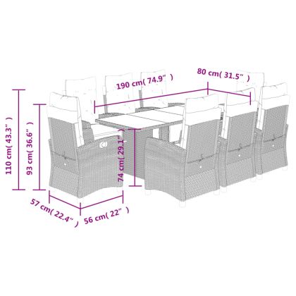 Градински комплект с възглавници, 9 части, бежов полиратан